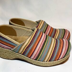 Dansko Vegan Striped Fabric Woven Jute Clogs‎ Multicolor Women's Mules 37 AS IS